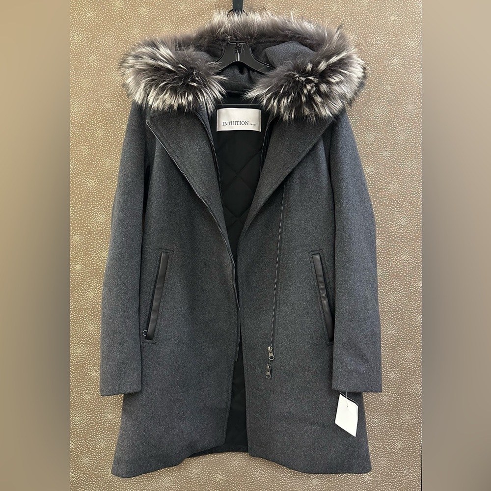 🔥🔥🔥NEW Intuition Paris Cashmere/Wool Racoon Fur Jacket Coat